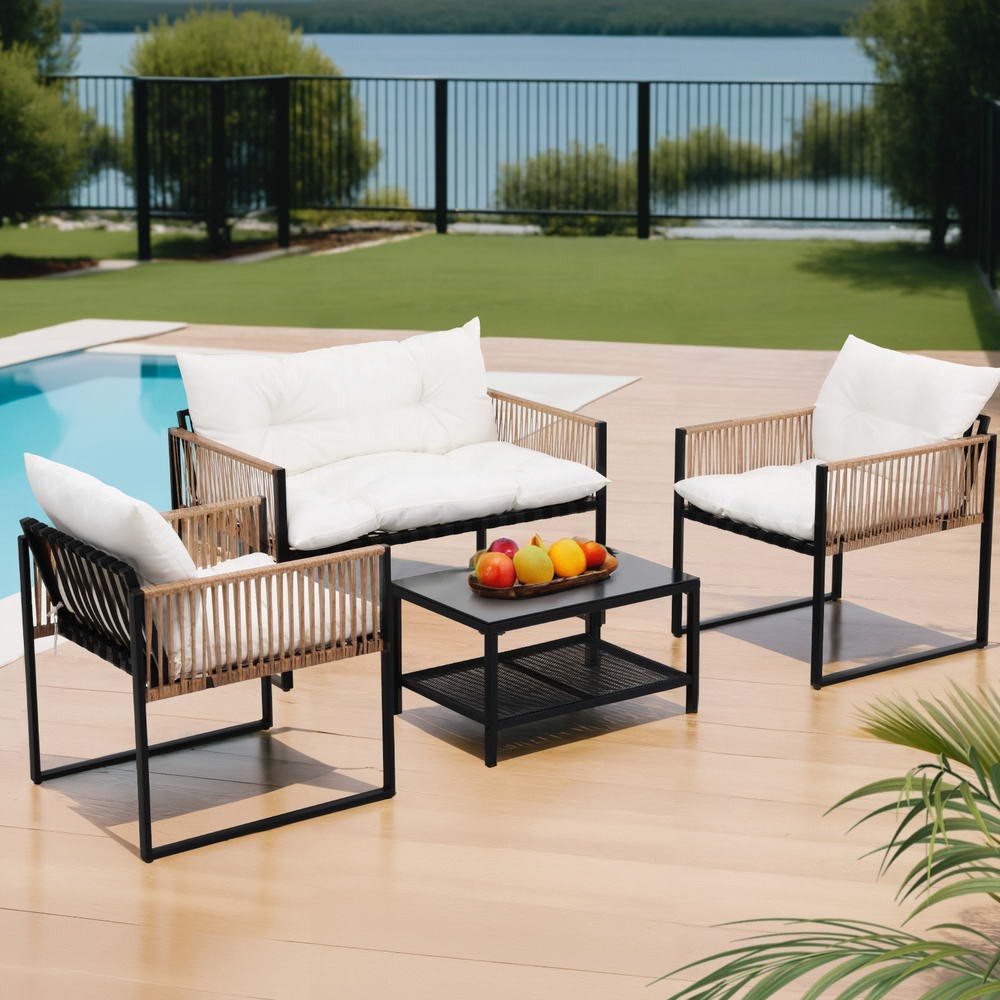 Gardeon 4-Seater Outdoor Sofa Set with Centre Table Black