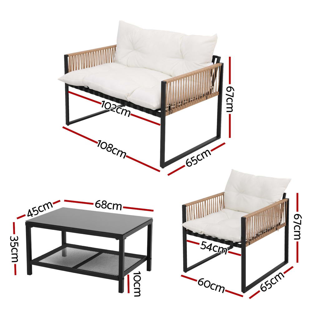 Gardeon 4-Seater Outdoor Sofa Set with Centre Table Black view 2