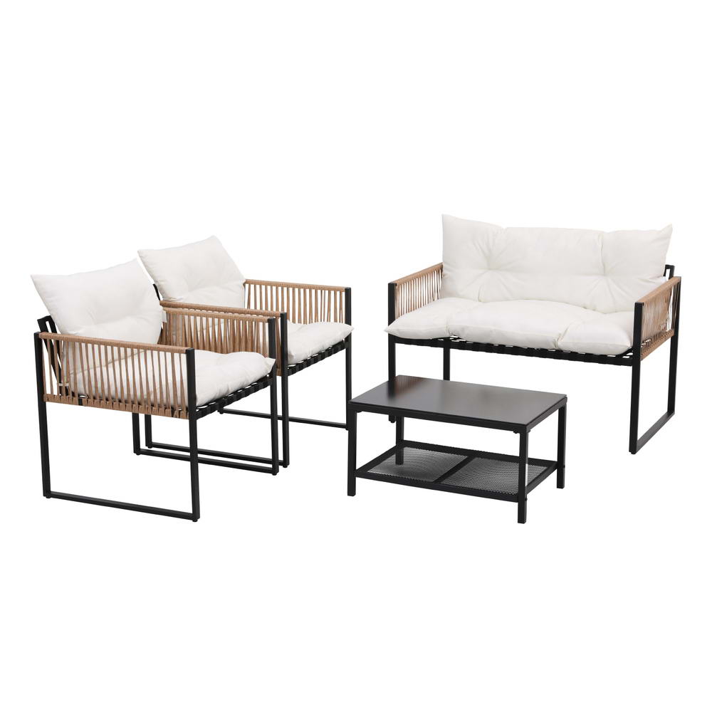 Gardeon 4-Seater Outdoor Sofa Set with Centre Table Black view 3