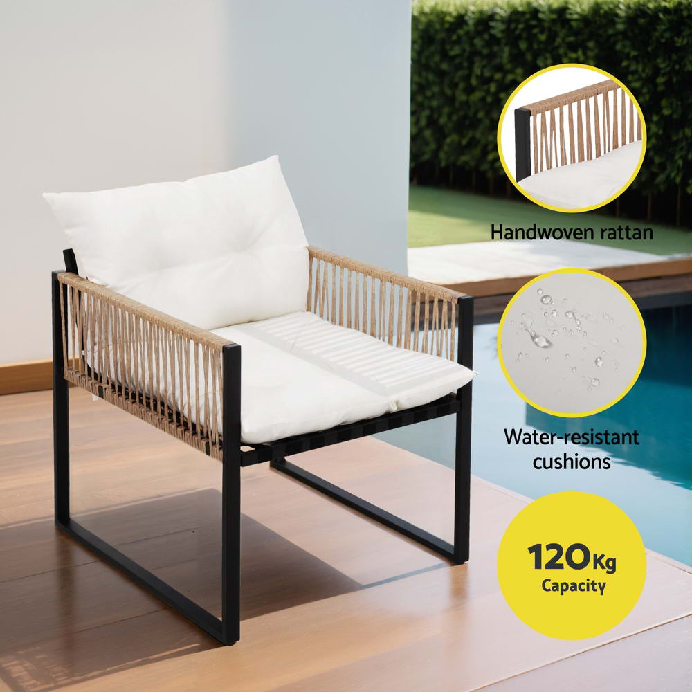 Gardeon 4-Seater Outdoor Sofa Set with Centre Table Black view 5
