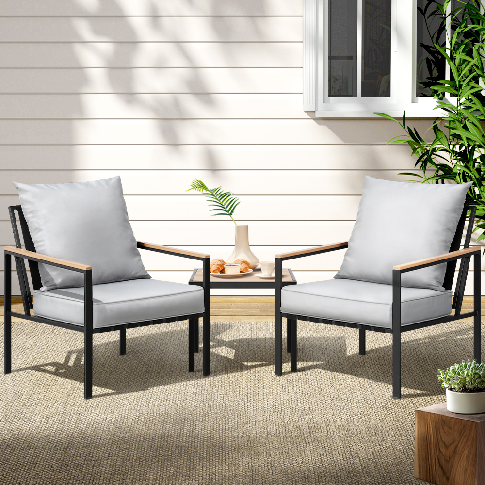 Gardeon 3PC Outdoor Lounge Setting with Coffee Table Black