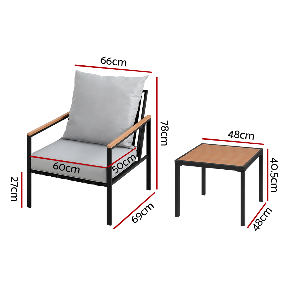 Gardeon 3PC Outdoor Lounge Setting with Coffee Table Black view 2