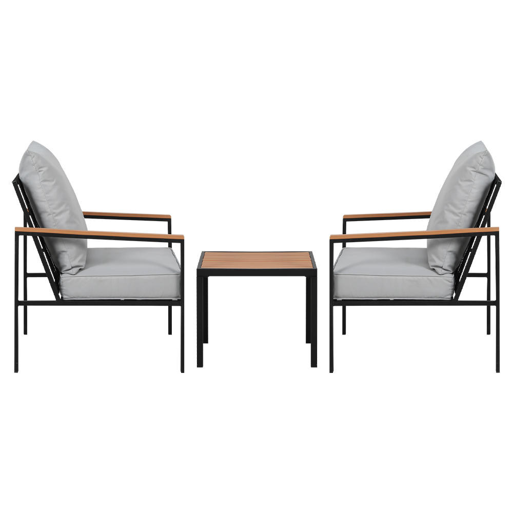 Gardeon 3PC Outdoor Lounge Setting with Coffee Table Black view 3