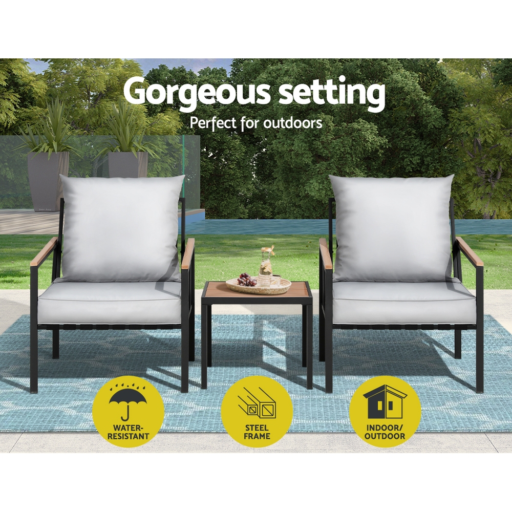 Gardeon 3PC Outdoor Lounge Setting with Coffee Table Black view 4