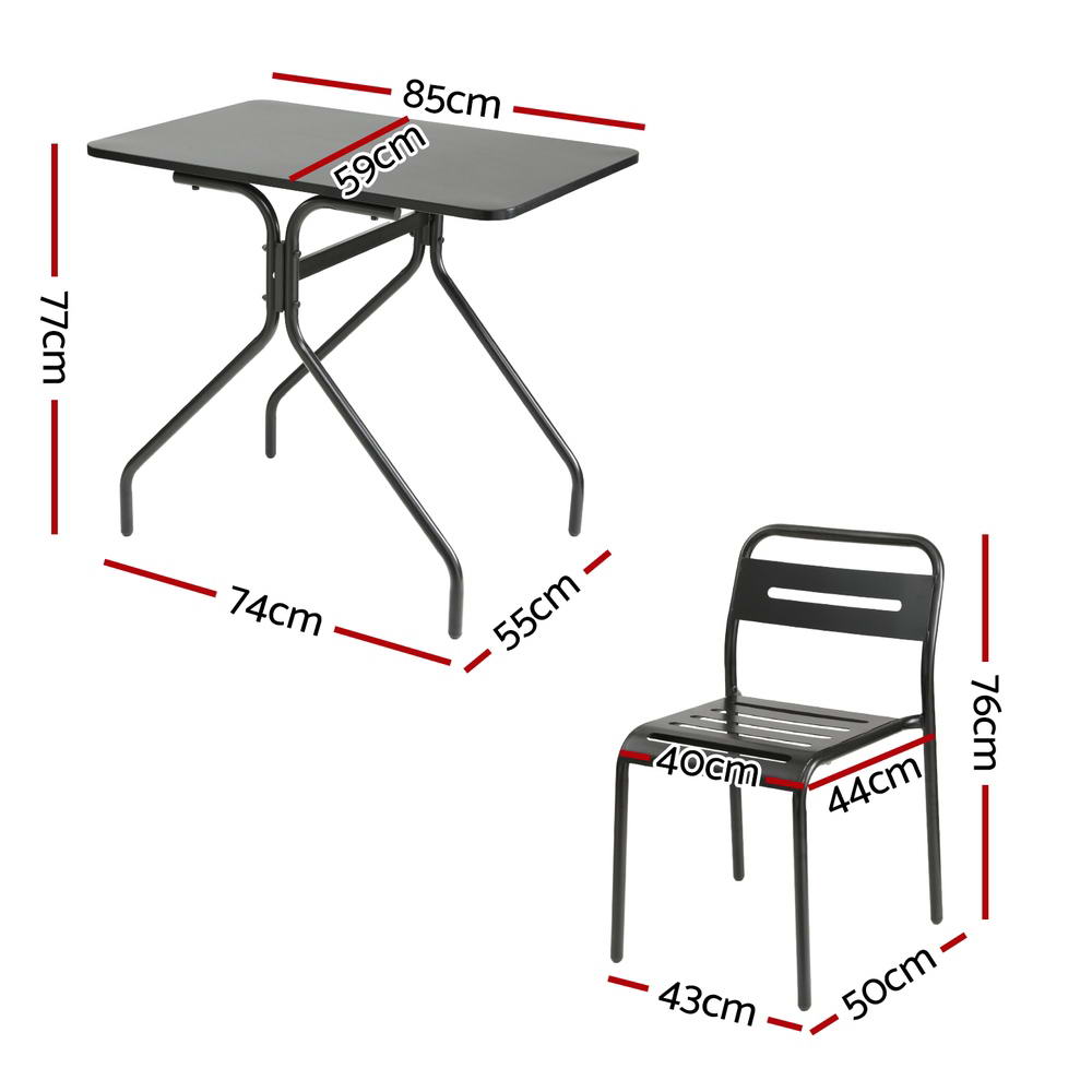 Gardeon 3 Piece Steel Bistro Set Black view 2