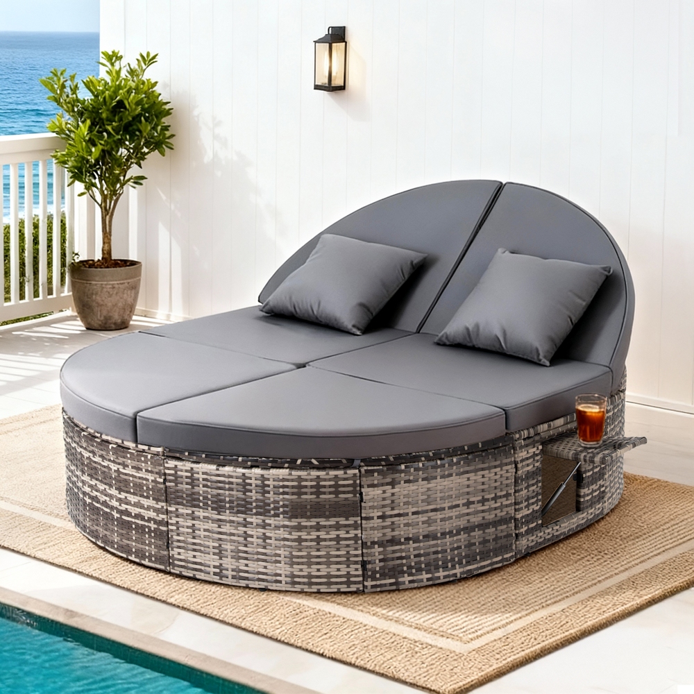 Gardeon Wicker Day Bed with Retractable Tray