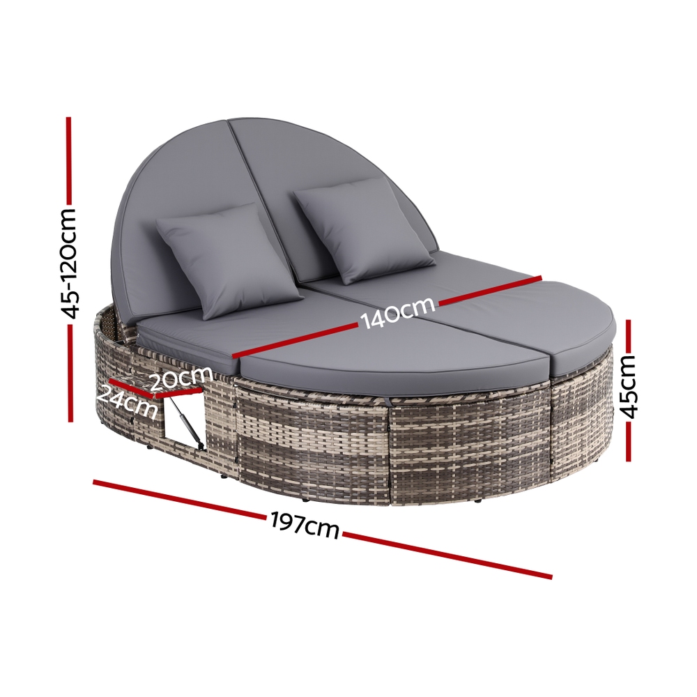 Gardeon Wicker Day Bed with Retractable Tray view 3