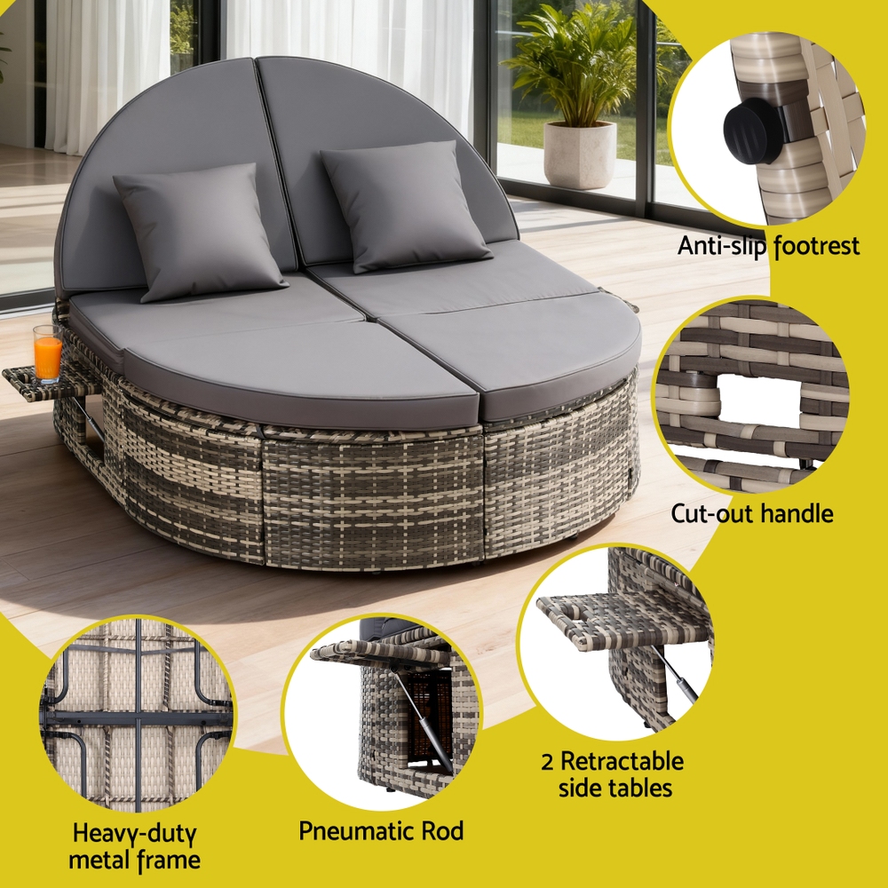 Gardeon Wicker Day Bed with Retractable Tray view 5