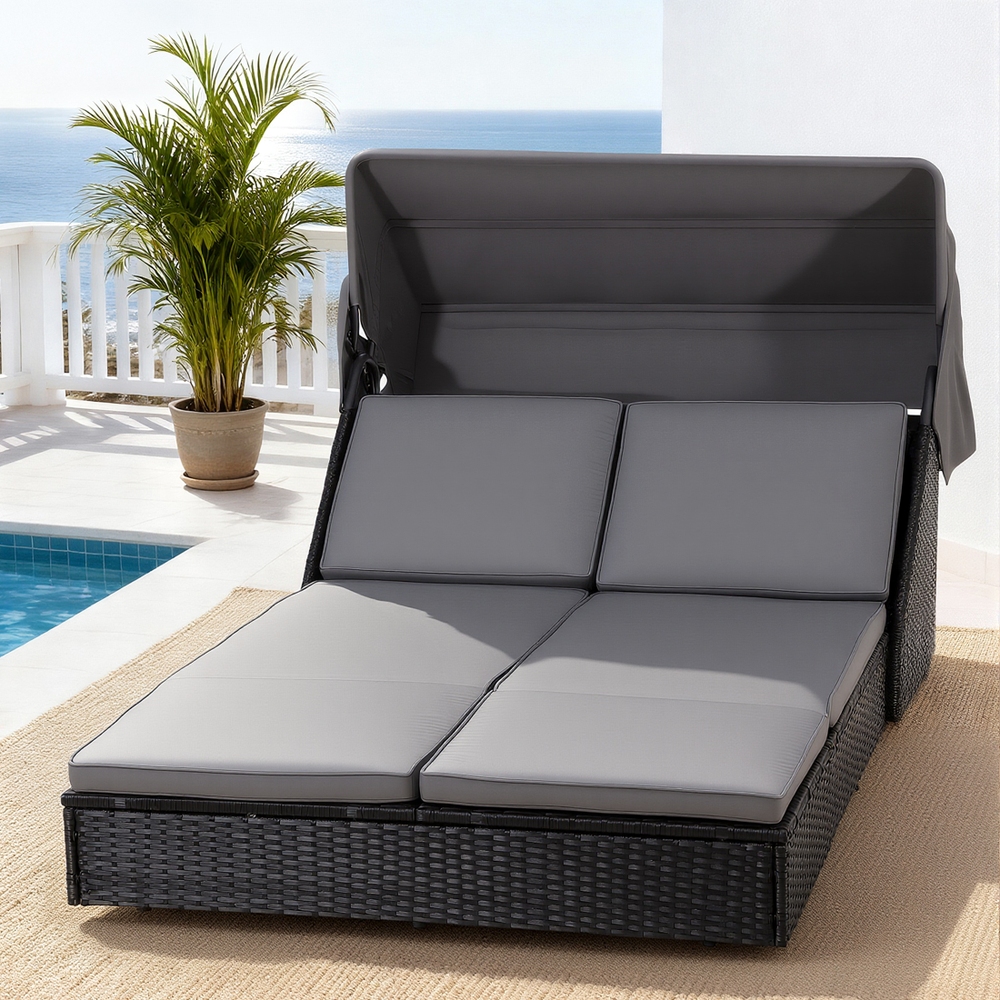 Gardeon Adjustable Wicker Day Bed Sun Lounge