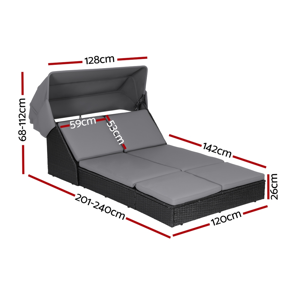 Gardeon Adjustable Wicker Day Bed Sun Lounge view 3