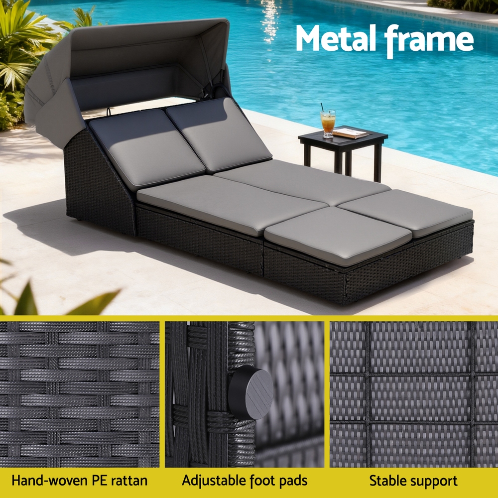 Gardeon Adjustable Wicker Day Bed Sun Lounge view 5