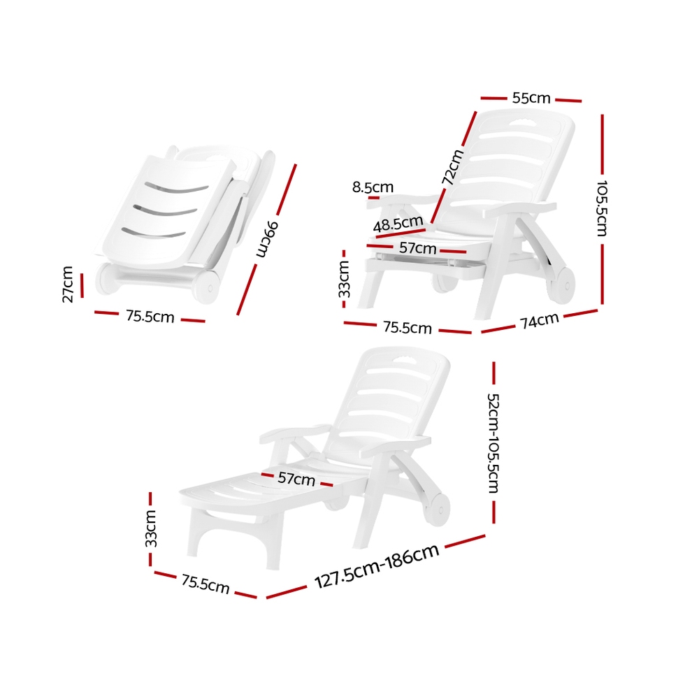 Gardeon Sun Lounger PP Folding Chaise Recliner 150kg view 2