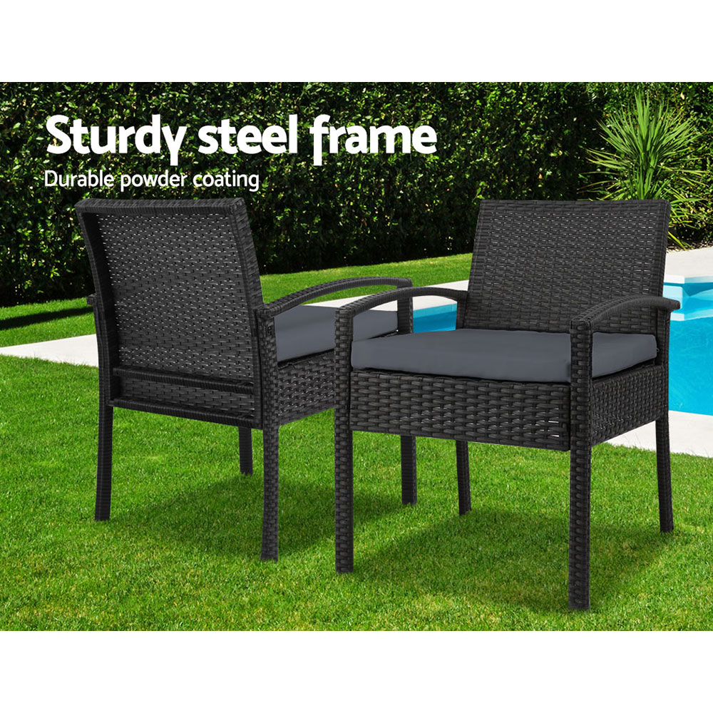 Gardeon 3PC Wicker Lounge Setting Glass Top Table view 4