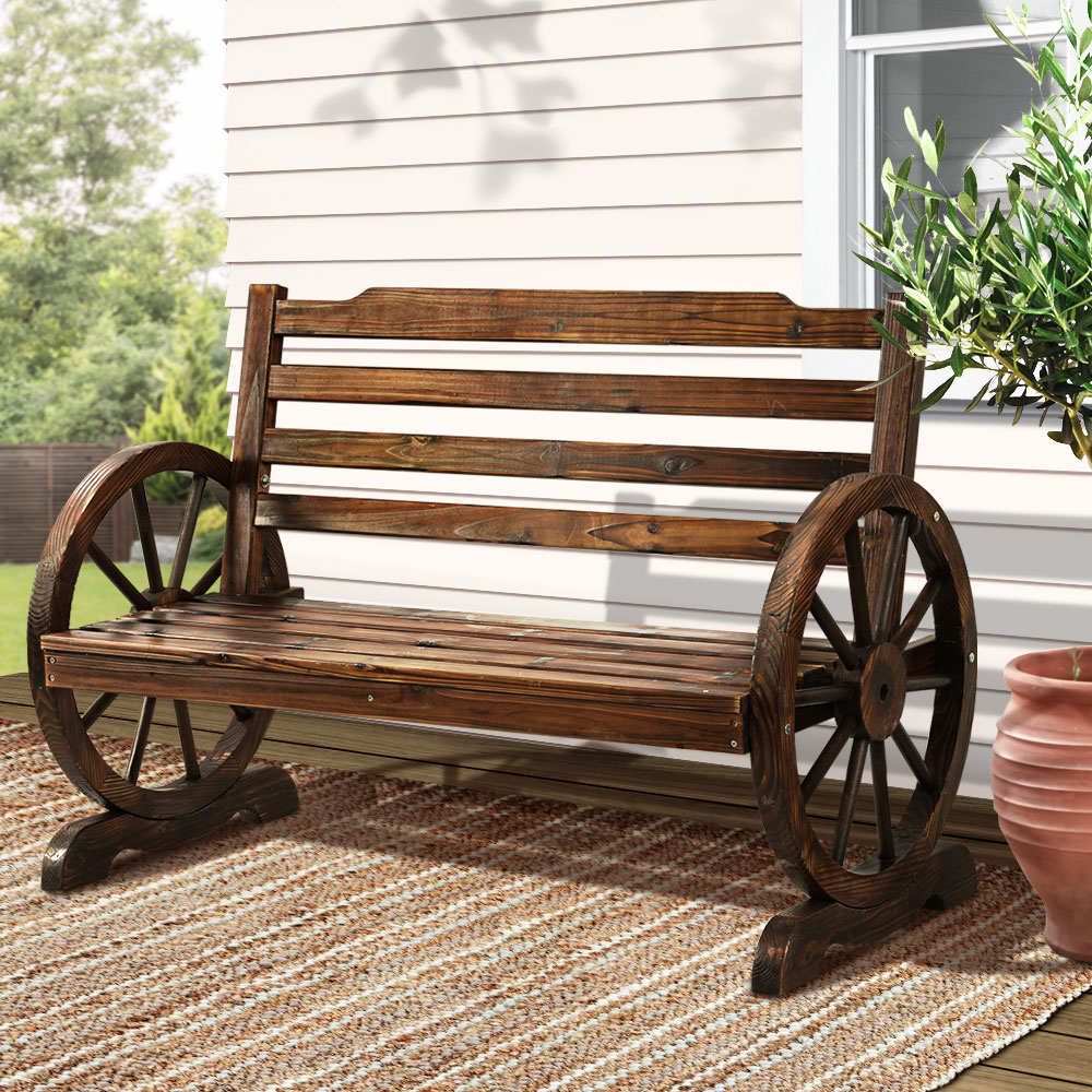 Gardeon Wooden Wagon Wheel Garden Bench Brown