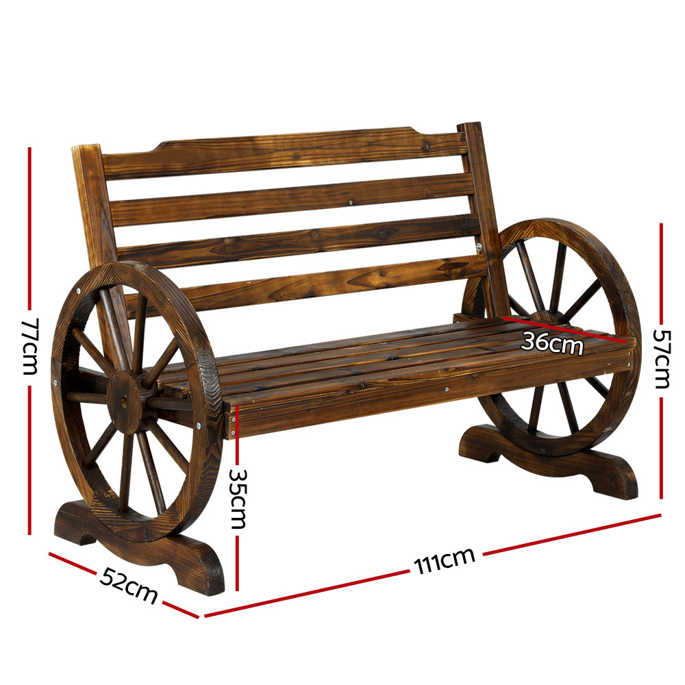 Gardeon Wooden Wagon Wheel Garden Bench Brown view 2