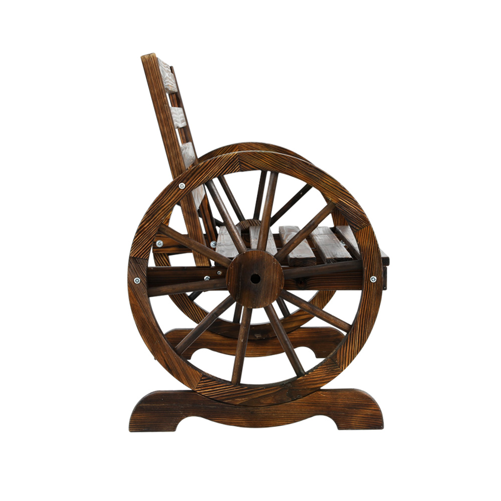 Gardeon Wooden Wagon Wheel Garden Bench Brown view 3
