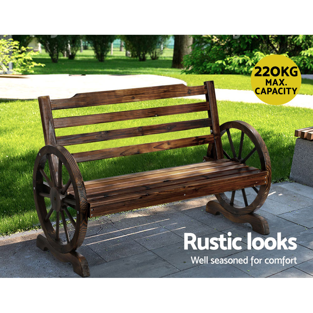 Gardeon Wooden Wagon Wheel Garden Bench Brown view 4