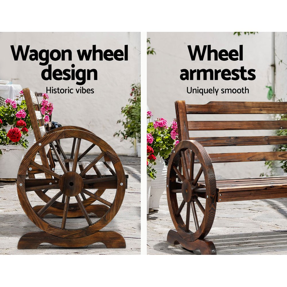Gardeon Wooden Wagon Wheel Garden Bench Brown view 5