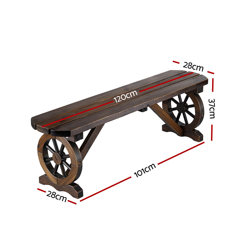 Gardeon Wooden Wagon Wheel Garden Bench Dining Seat view 2