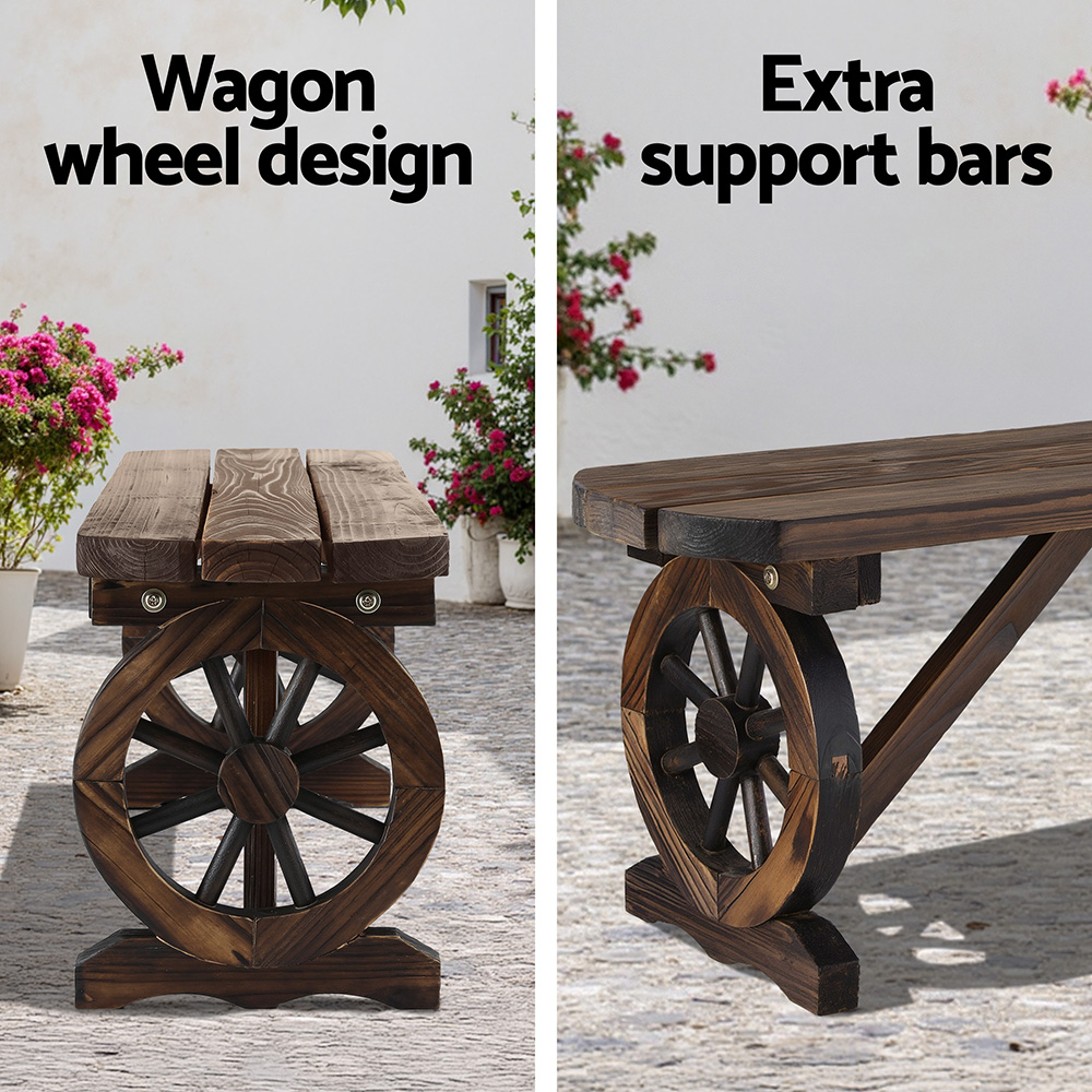 Gardeon Wooden Wagon Wheel Garden Bench Dining Seat view 5