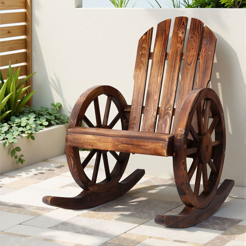 Gardeon Wagon Wheels Rocking Chair Fir Wood Brown