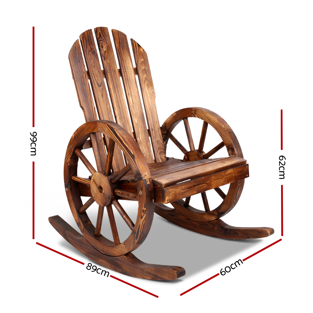 Gardeon Wagon Wheels Rocking Chair Fir Wood Brown view 2