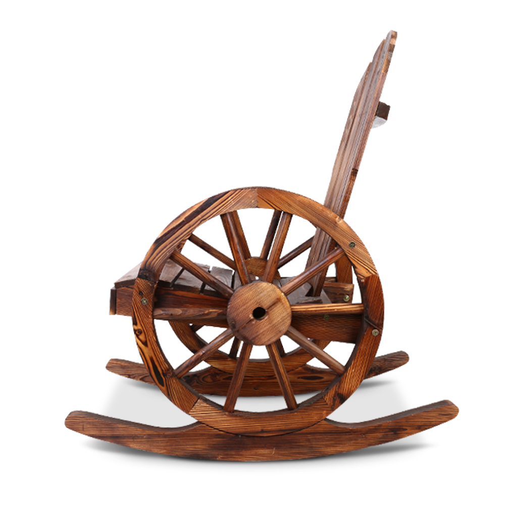 Gardeon Wagon Wheels Rocking Chair Fir Wood Brown view 4