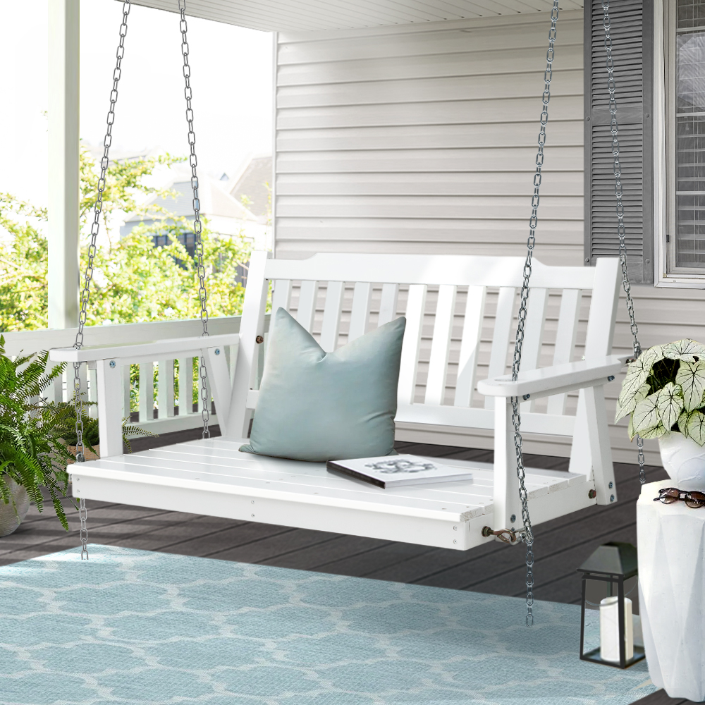 Gardeon Wooden Porch Swing Chair with Chain White