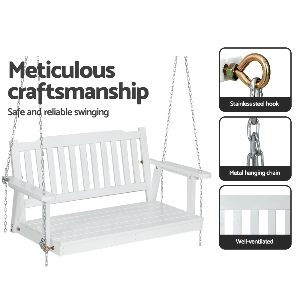 Gardeon Wooden Porch Swing Chair with Chain White view 5
