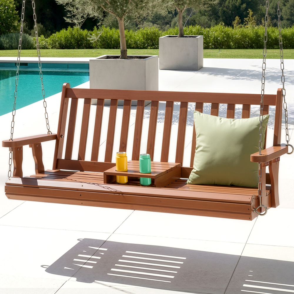 Gardeon Wooden Porch Swing Chair 2 Seat Cup Holder