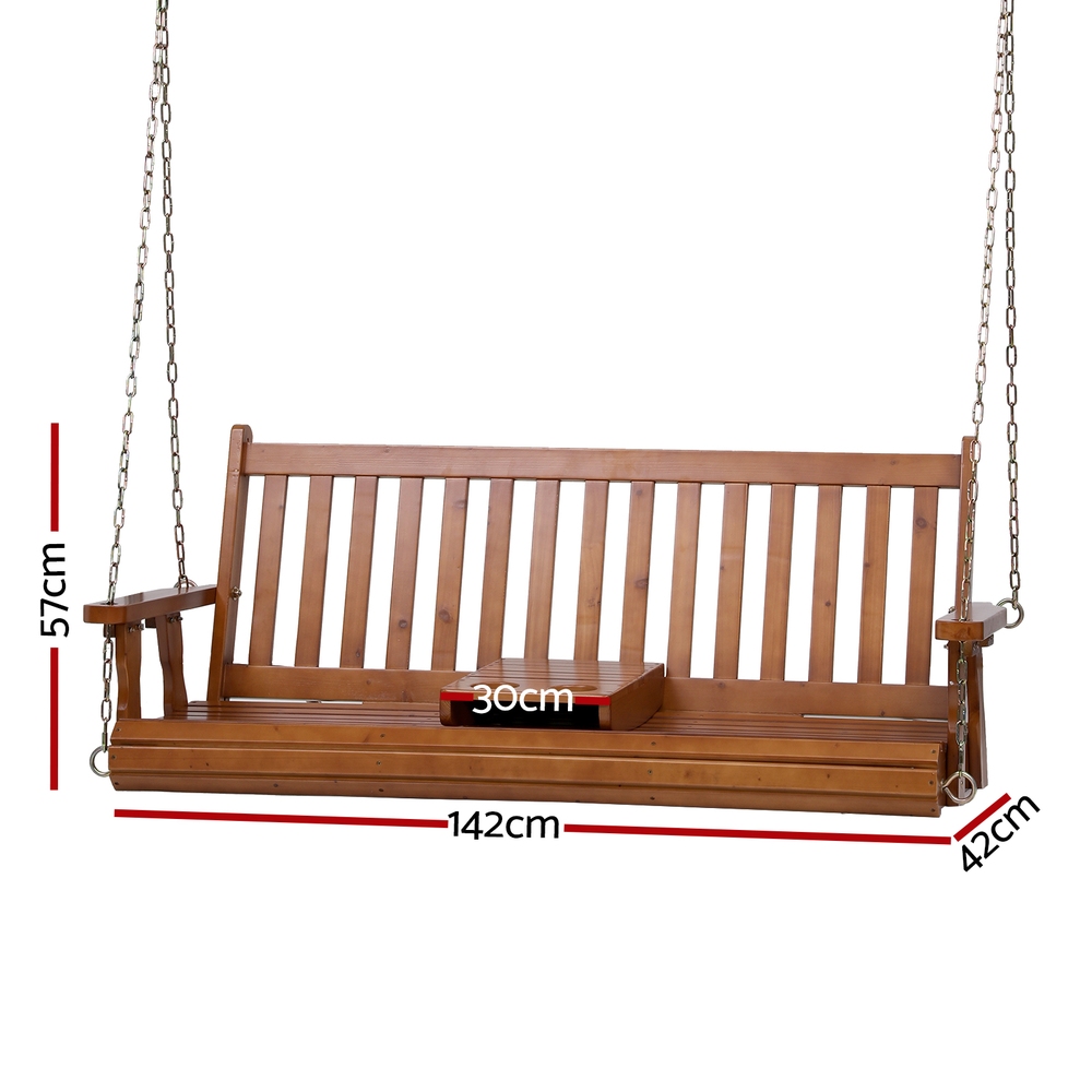 Gardeon Wooden Porch Swing Chair 2 Seat Cup Holder view 2