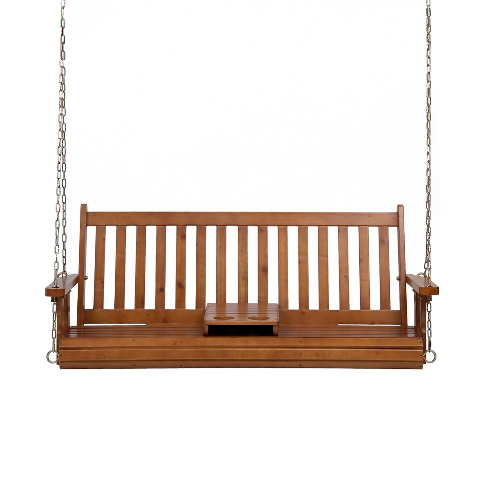Gardeon Wooden Porch Swing Chair 2 Seat Cup Holder view 3