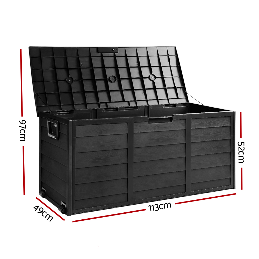 Gardeon 290L Outdoor Storage Box All Black view 2