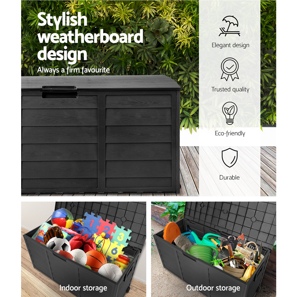 Gardeon 290L Outdoor Storage Box All Black view 5