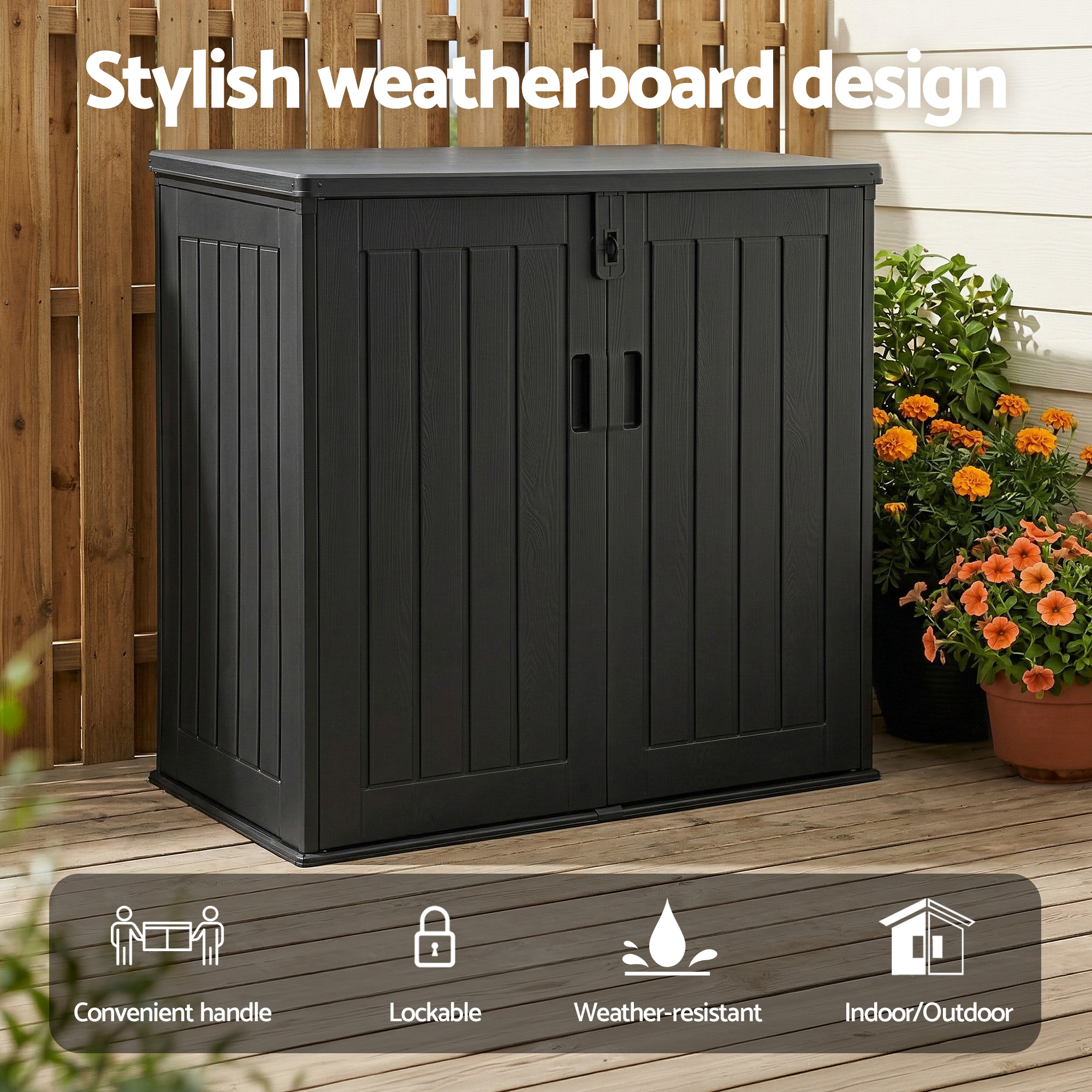 Gardeon 775L Outdoor Storage Box Cabinet Black view 4
