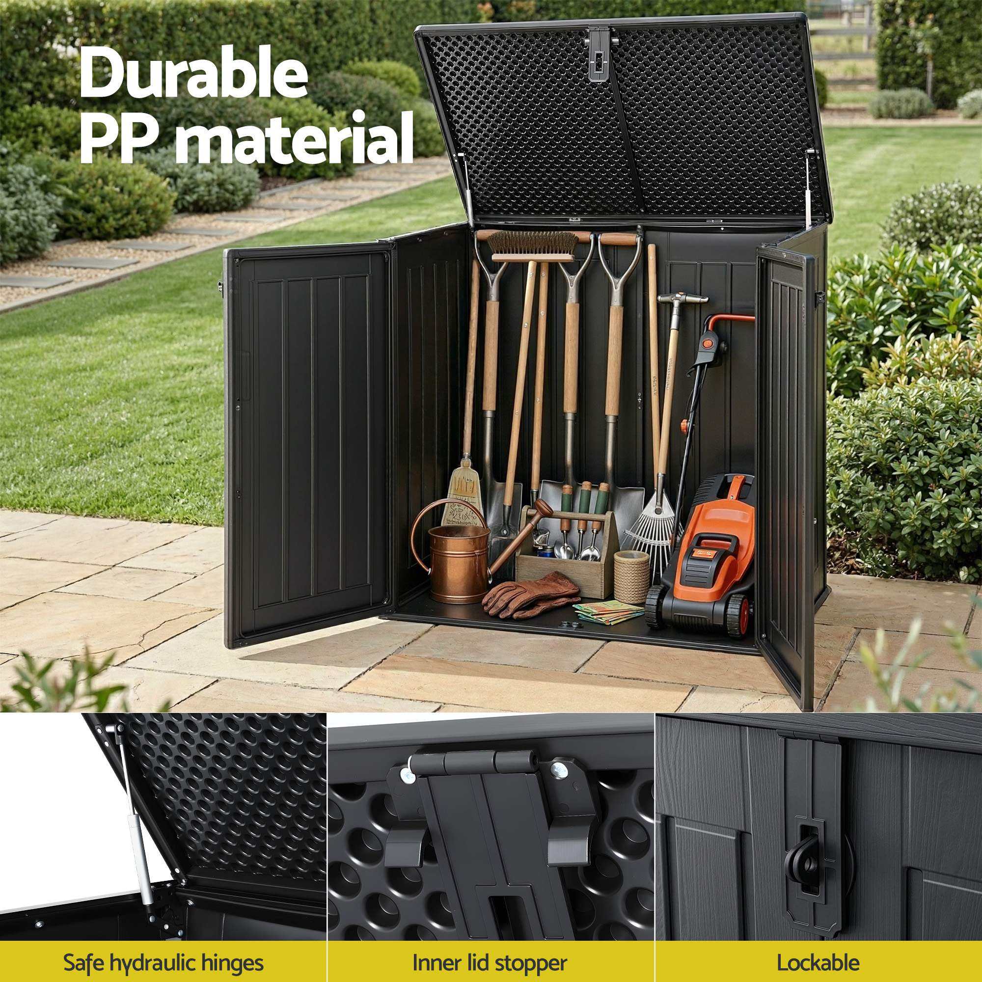 Gardeon 775L Outdoor Storage Box Cabinet Black view 5