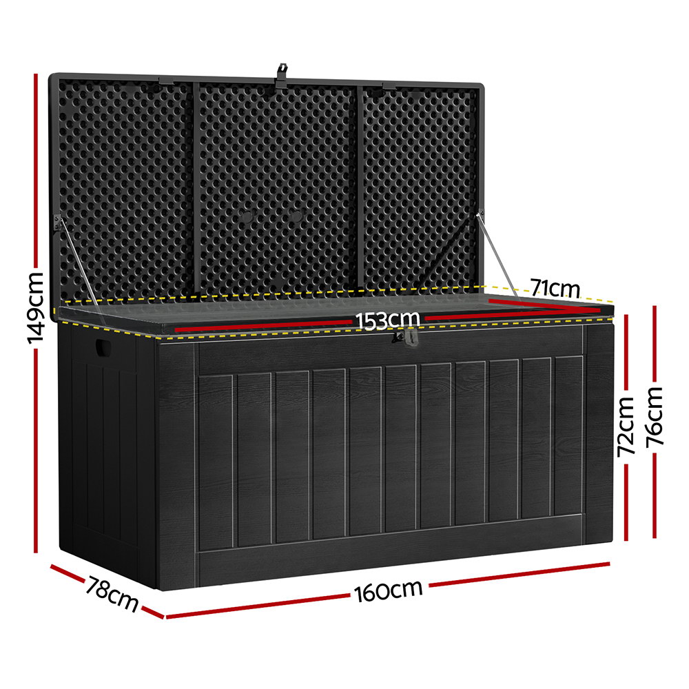 Gardeon 830L Outdoor Storage Box All Black view 2