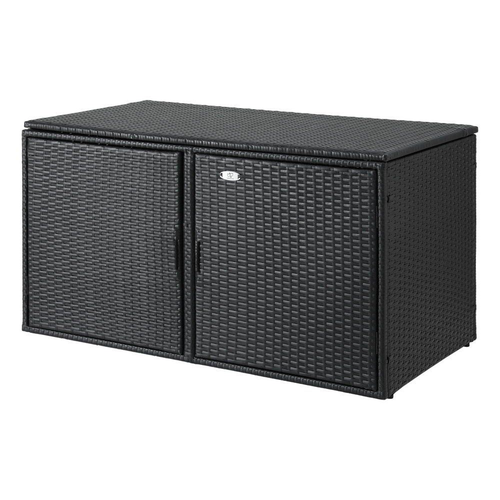 Gardeon 2-Tier Wicker Outdoor Storage Cabinet Black