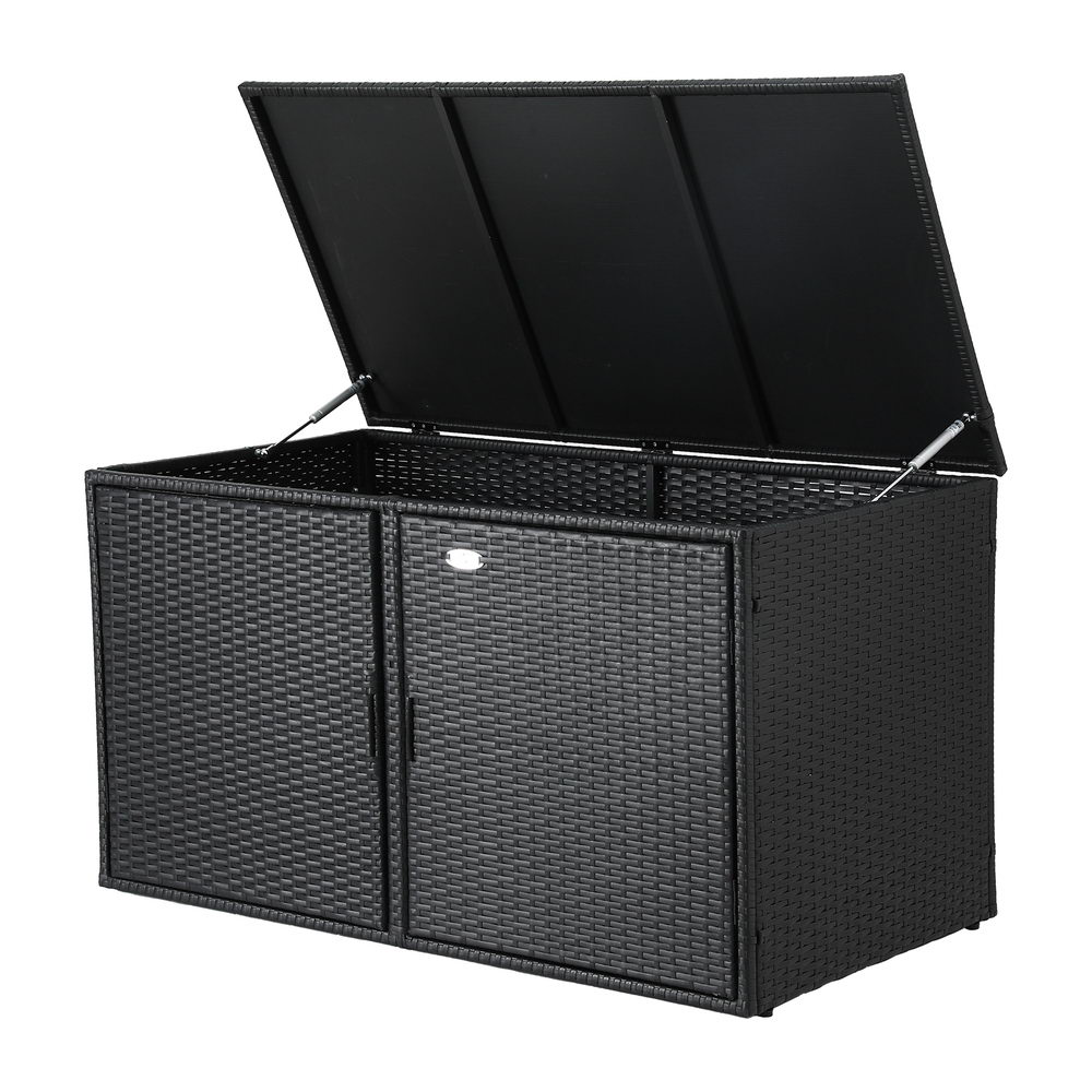 Gardeon 2-Tier Wicker Outdoor Storage Cabinet Black view 3
