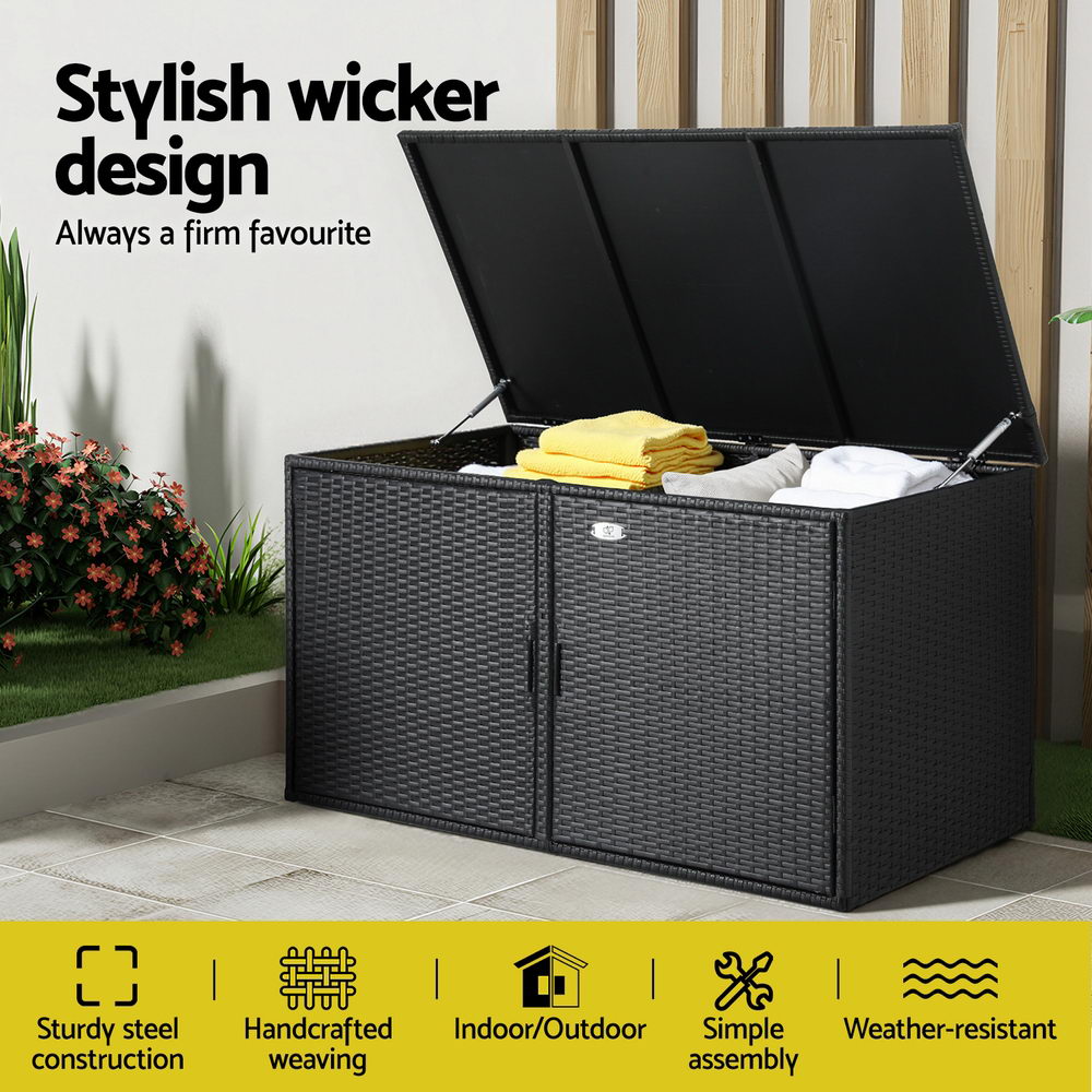 Gardeon 2-Tier Wicker Outdoor Storage Cabinet Black view 4