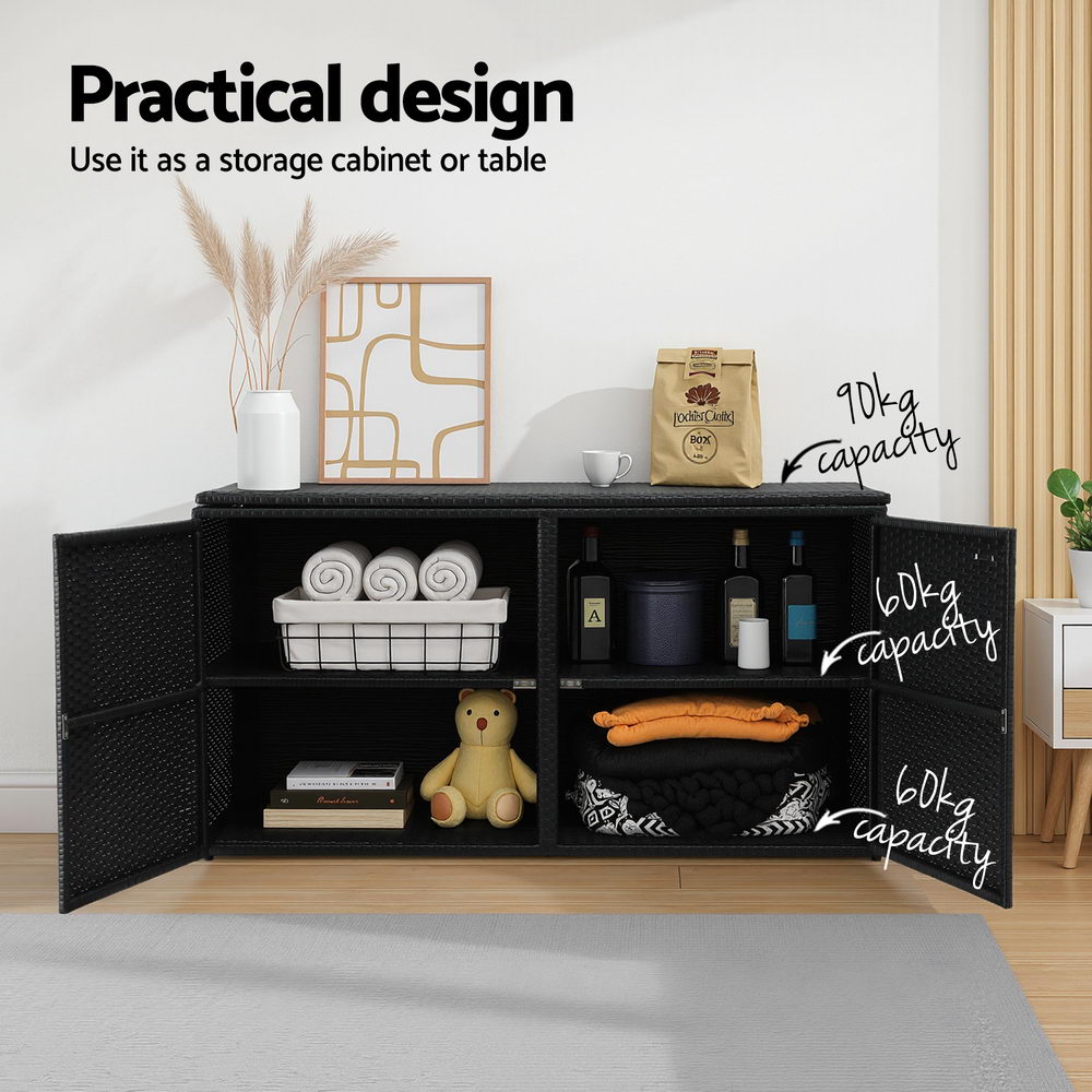 Gardeon 2-Tier Wicker Outdoor Storage Cabinet Black view 5