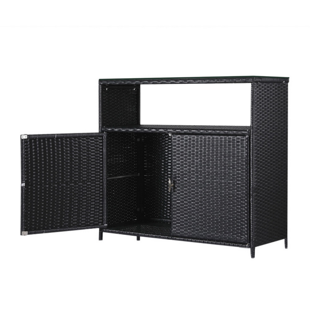 Gardeon Wicker Outdoor Storage Cabinet with Bar Table