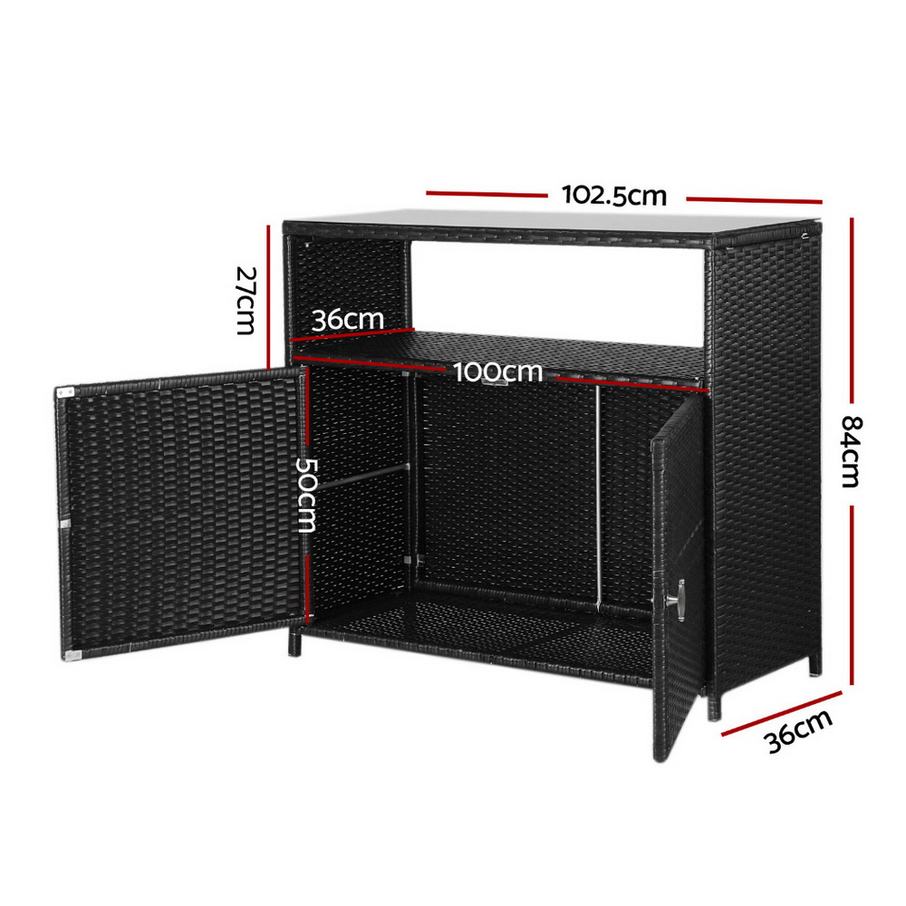 Gardeon Wicker Outdoor Storage Cabinet with Bar Table view 3