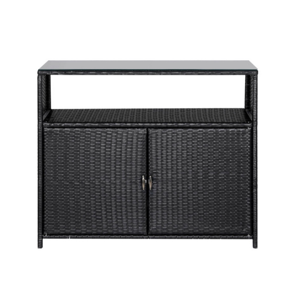 Gardeon Wicker Outdoor Storage Cabinet with Bar Table view 4