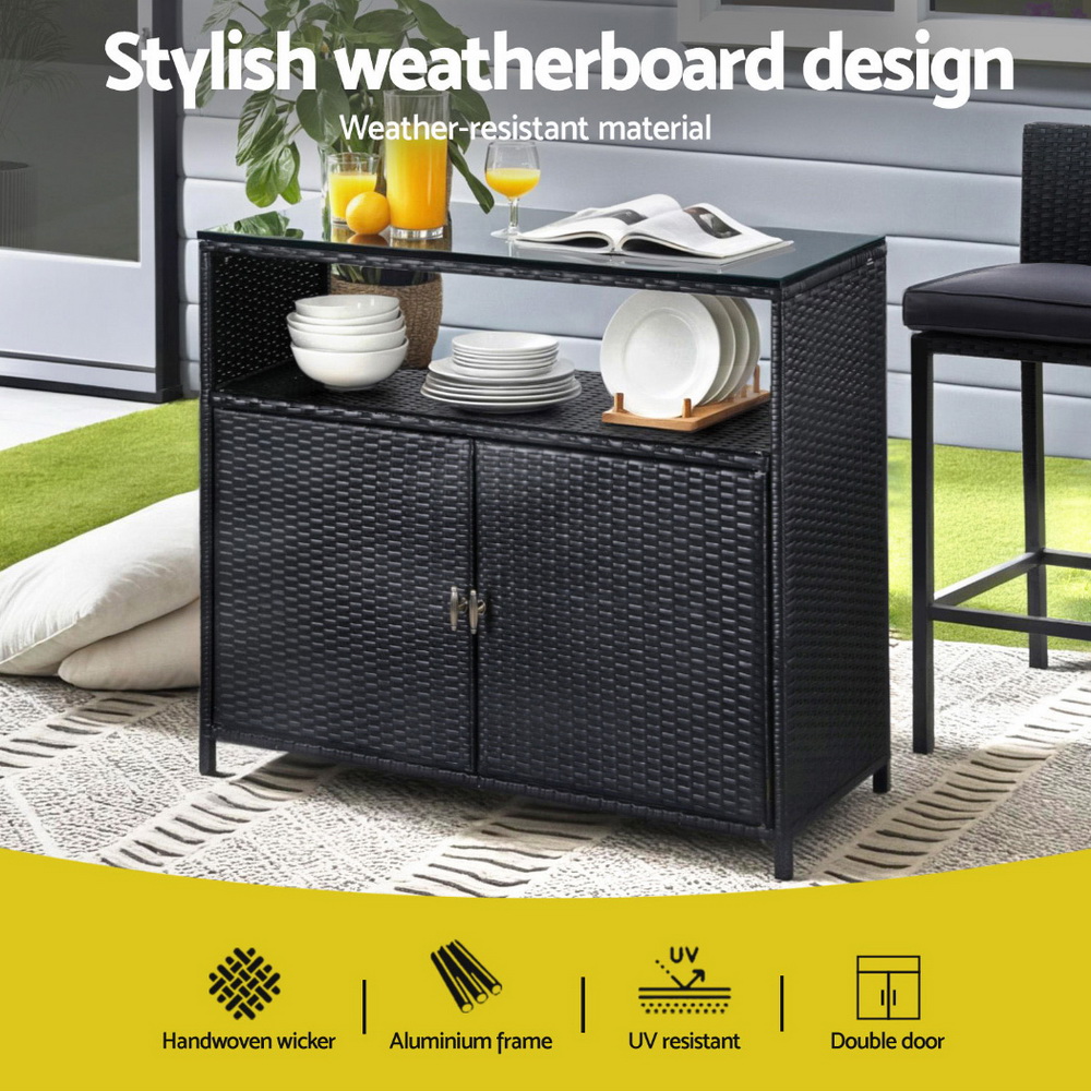 Gardeon Wicker Outdoor Storage Cabinet with Bar Table view 5