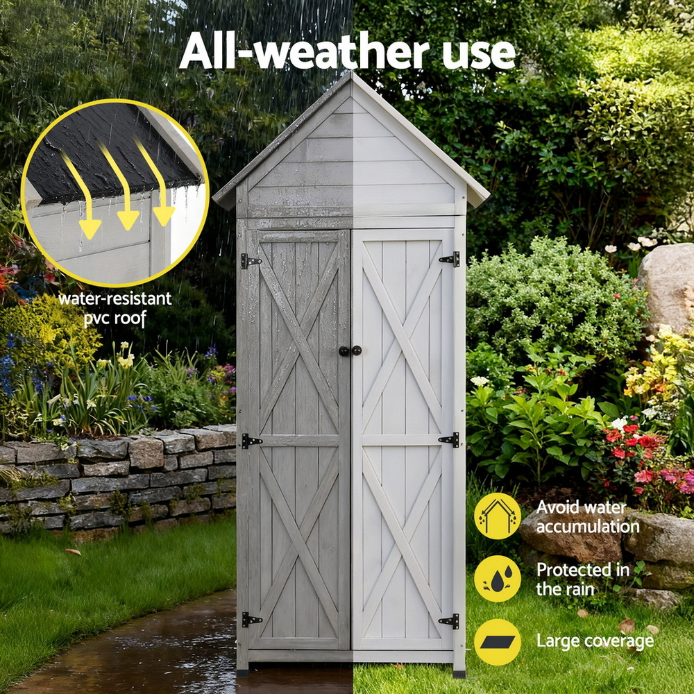 Gardeon Wooden Storage Cabinet with PVC Roof Grey