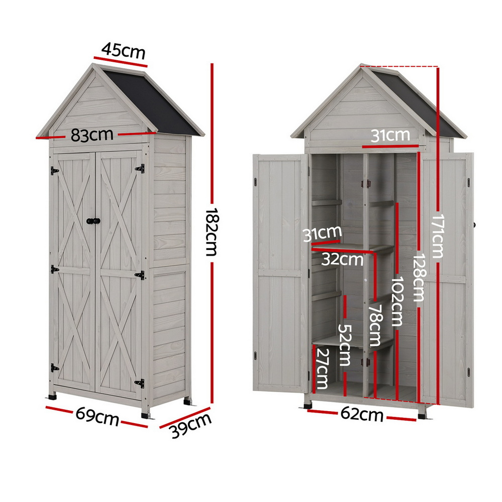 Gardeon Wooden Storage Cabinet with PVC Roof Grey view 4