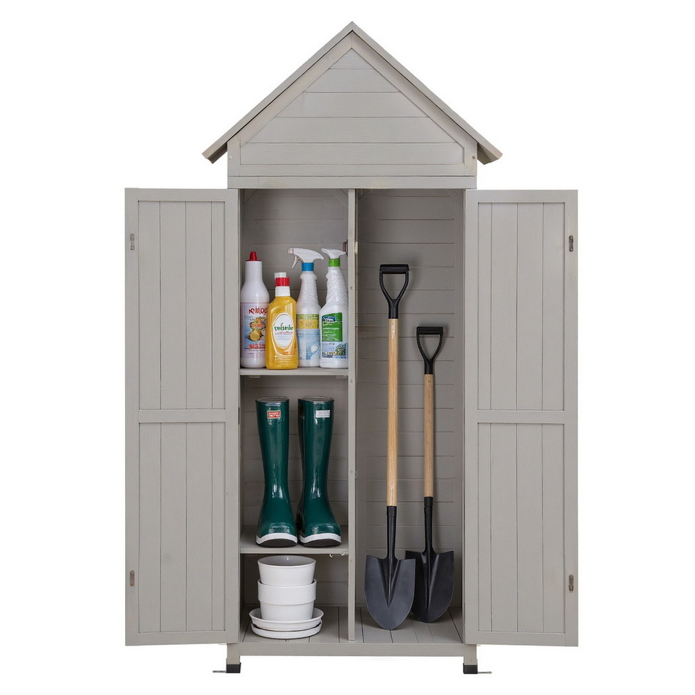 Gardeon Wooden Storage Cabinet with PVC Roof Grey view 5