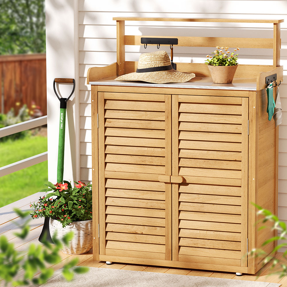 Gardeon Wooden Outdoor Storage Cabinet with Potting Bench