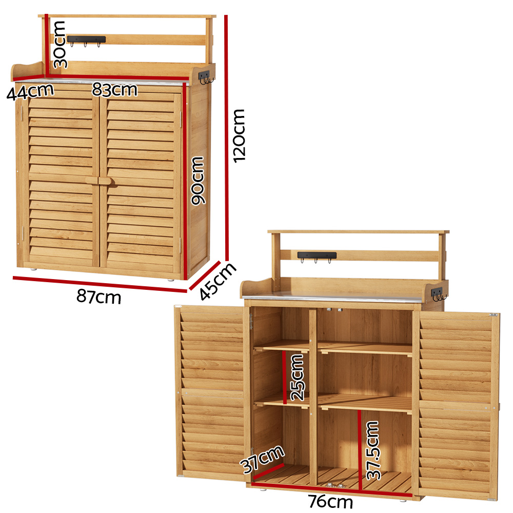 Gardeon Wooden Outdoor Storage Cabinet with Potting Bench view 4
